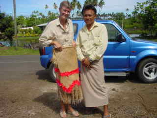 Helen wearing the village chief's fine mat